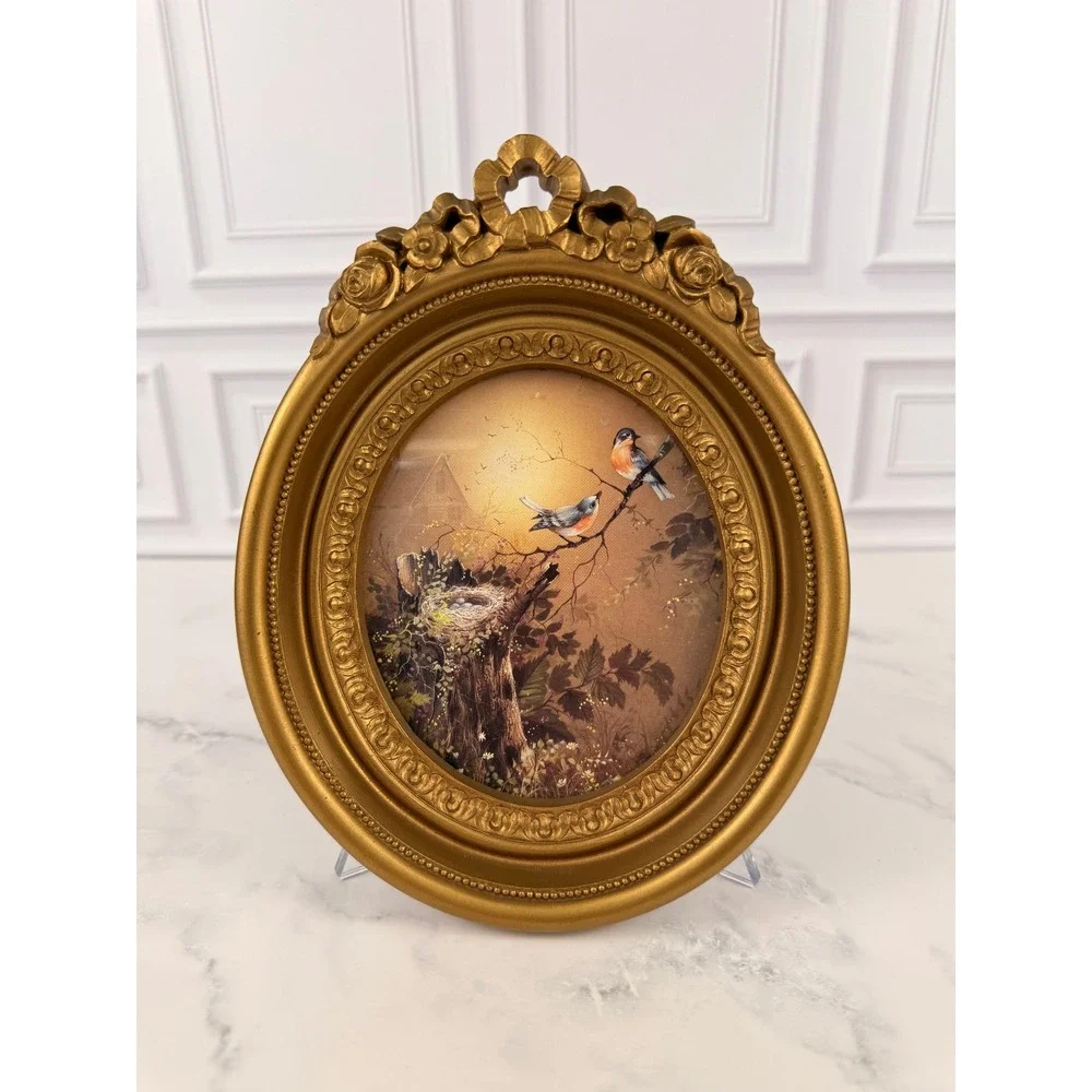 VTG 1981 Homco Wall Art Oval Framed Bluebirds in a Nest 9